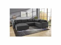 Hoeksalon Brixen 379x227cm - ribfluweel - grijs met bedfunctie